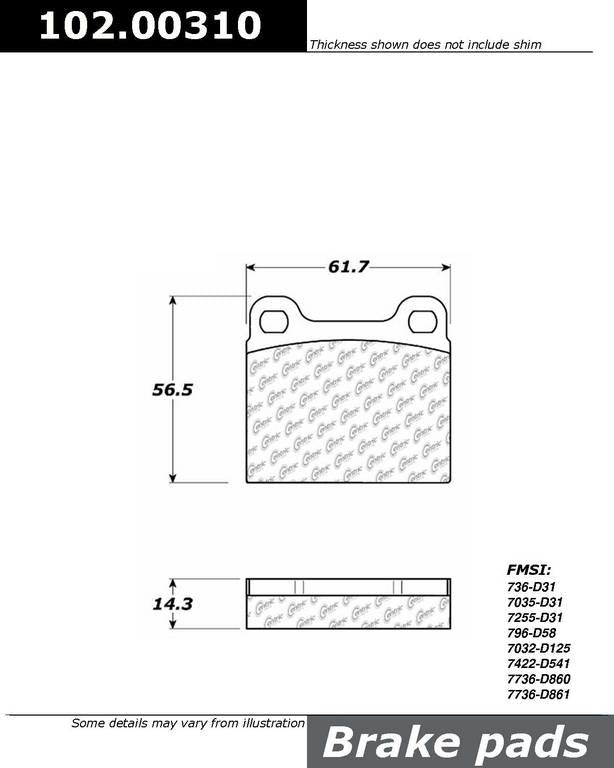 C-Tek Semi-Metallic Brake Pads with Shims  top view frsport 102.00310