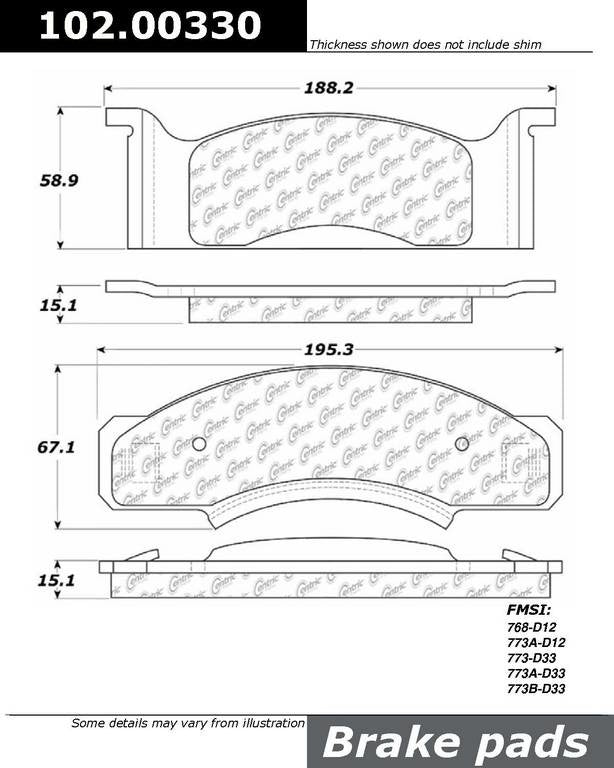 C-Tek Semi-Metallic Brake Pads with Shims  top view frsport 102.00330