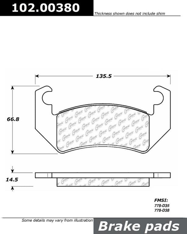 Stoptech Centric C-TEK Semi-Metallic Brake Pads w/Shims - Front 102.00380