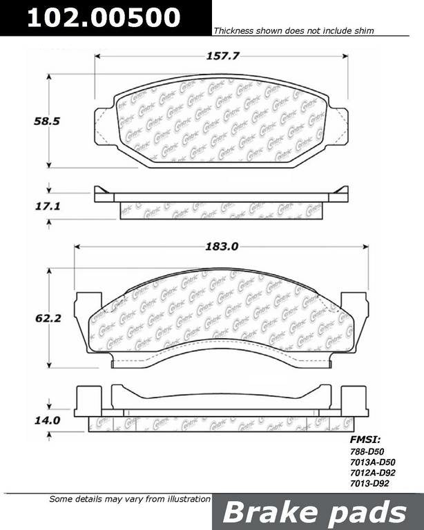 C-Tek Semi-Metallic Brake Pads with Shims  top view frsport 102.00500