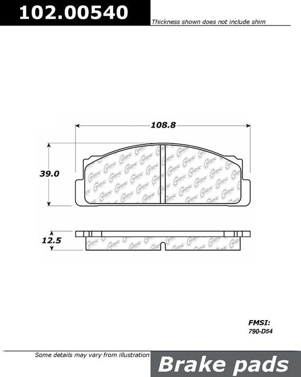 C-Tek Semi-Metallic Brake Pads with Shims  top view frsport 102.00540