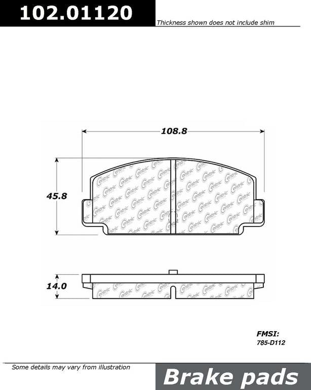 C-Tek Semi-Metallic Brake Pads with Shims  top view frsport 102.01120