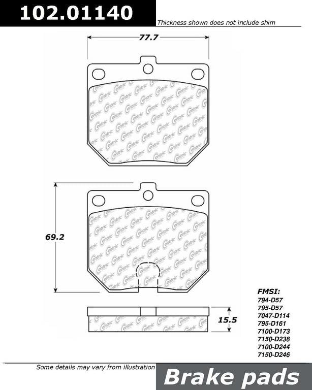 C-Tek Semi-Metallic Brake Pads with Shims  top view frsport 102.01140