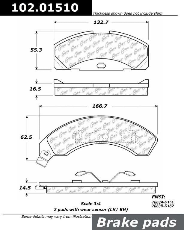 C-Tek Semi-Metallic Brake Pads with Shims  top view frsport 102.01510