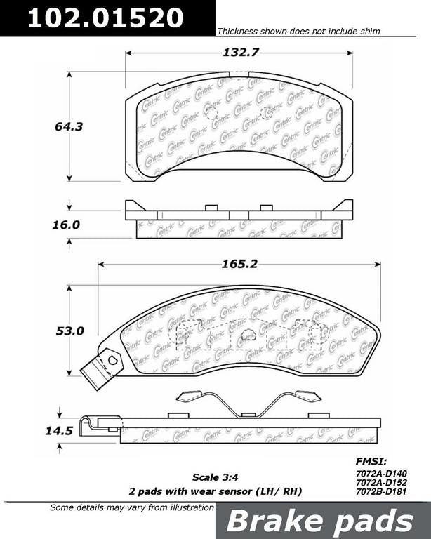 C-Tek Semi-Metallic Brake Pads with Shims  top view frsport 102.01520