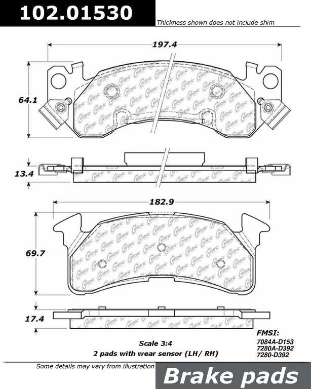 C-Tek Semi-Metallic Brake Pads with Shims  top view frsport 102.01530