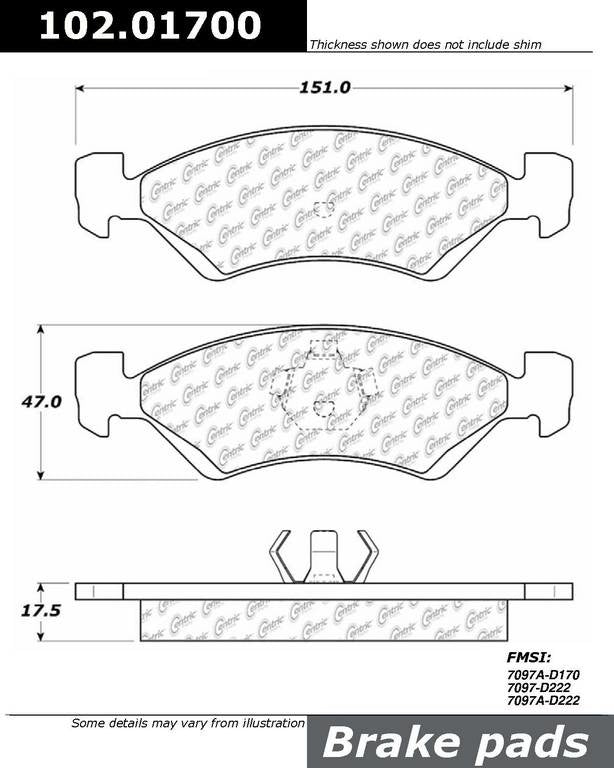 C-Tek Semi-Metallic Brake Pads with Shims  top view frsport 102.01700