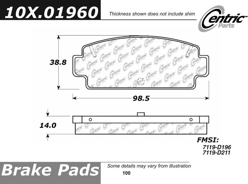 C-Tek Semi-Metallic Brake Pads with Shims  top view frsport 102.01960