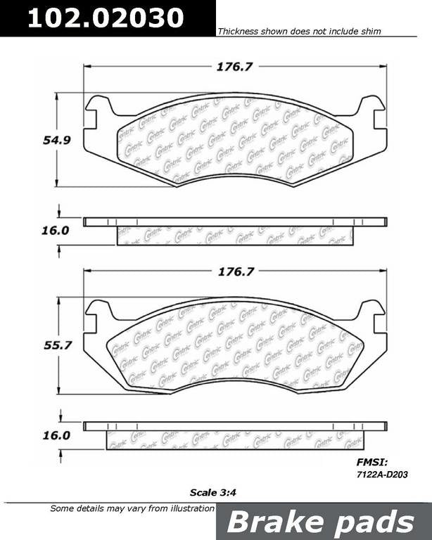 C-Tek Semi-Metallic Brake Pads with Shims  top view frsport 102.02030