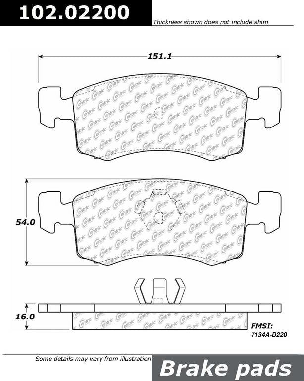 C-Tek Semi-Metallic Brake Pads with Shims  top view frsport 102.02200