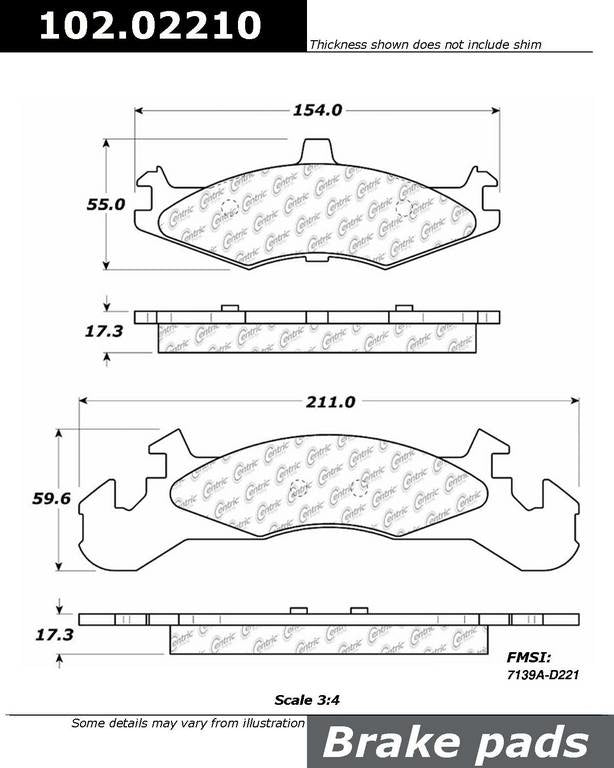 C-Tek Semi-Metallic Brake Pads with Shims  top view frsport 102.02210