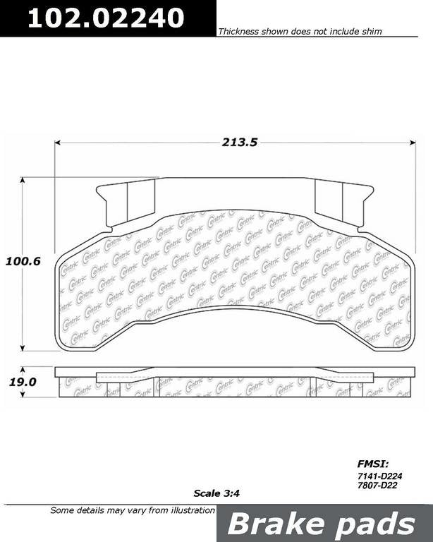 C-Tek Semi-Metallic Brake Pads with Shims  top view frsport 102.02240