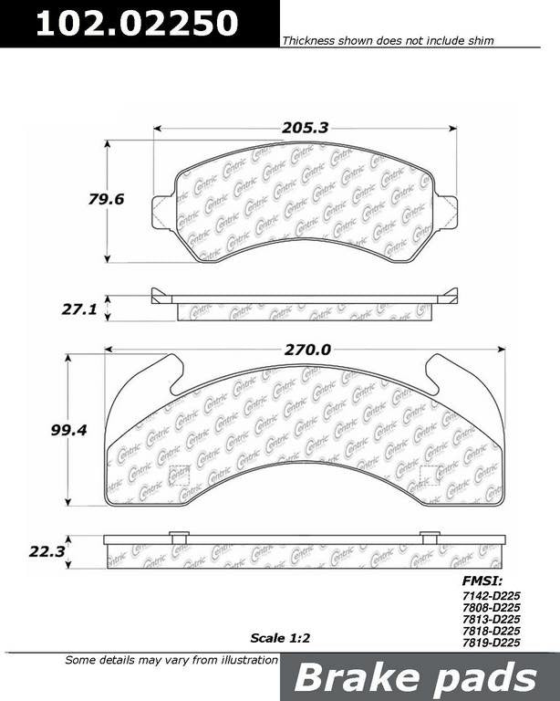 C-Tek Semi-Metallic Brake Pads with Shims  top view frsport 102.02250