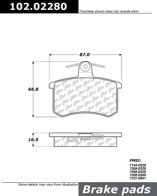 C-Tek Semi-Metallic Brake Pads with Shims  top view frsport 102.02280