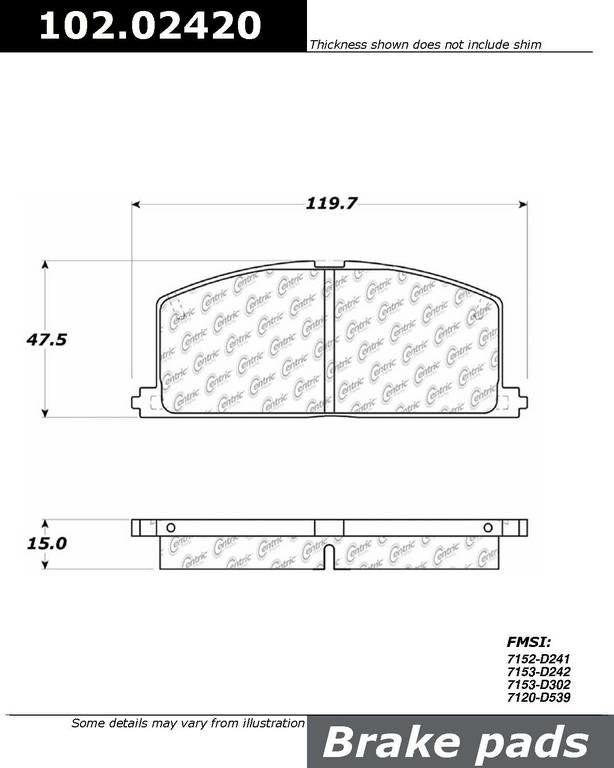 C-Tek Semi-Metallic Brake Pads with Shims  top view frsport 102.02420