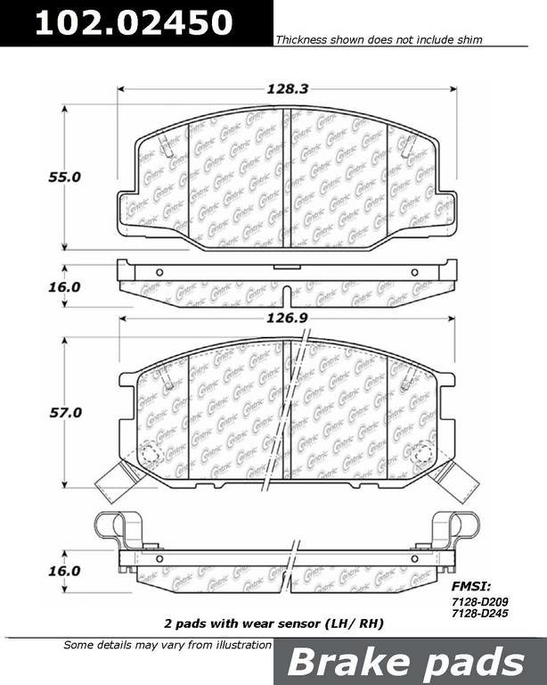 Stoptech Centric C-TEK Semi-Metallic Brake Pads w/Shims - Front 102.02450