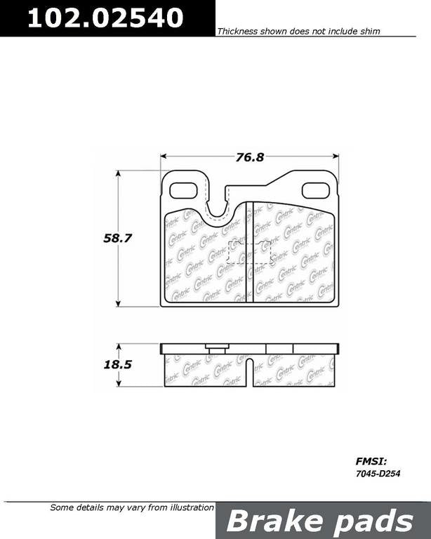 C-Tek Semi-Metallic Brake Pads with Shims  top view frsport 102.02540