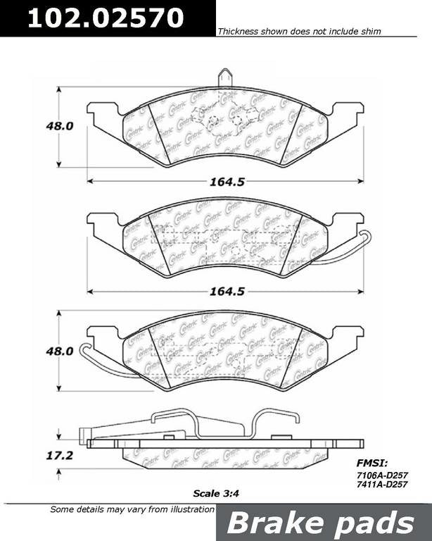 C-Tek Semi-Metallic Brake Pads with Shims  top view frsport 102.02570