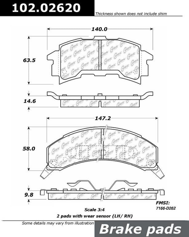 C-Tek Semi-Metallic Brake Pads with Shims  top view frsport 102.02620