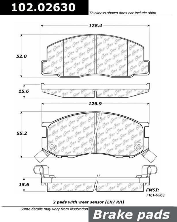 C-Tek Semi-Metallic Brake Pads with Shims  top view frsport 102.02630