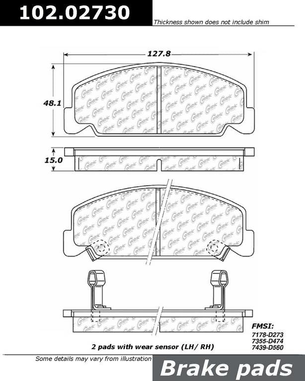 C-Tek Semi-Metallic Brake Pads with Shims  top view frsport 102.02730