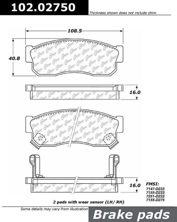 C-Tek Semi-Metallic Brake Pads with Shims  top view frsport 102.02750