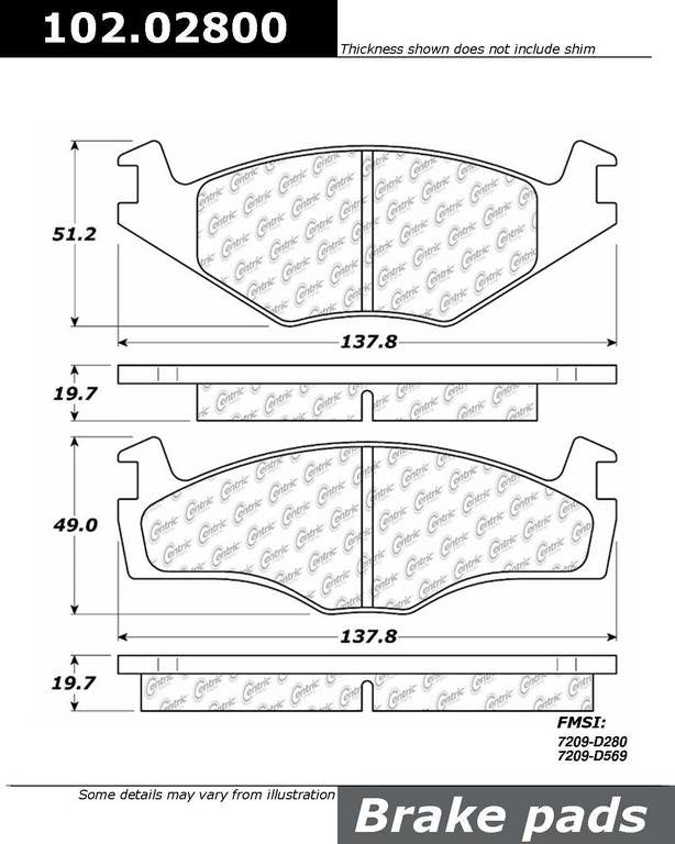 C-Tek Semi-Metallic Brake Pads with Shims  top view frsport 102.02800