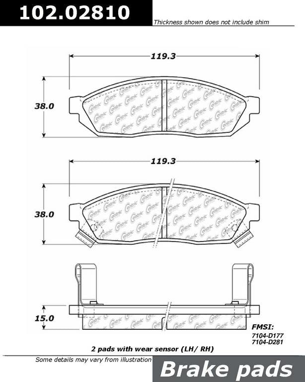 C-Tek Semi-Metallic Brake Pads with Shims  top view frsport 102.02810