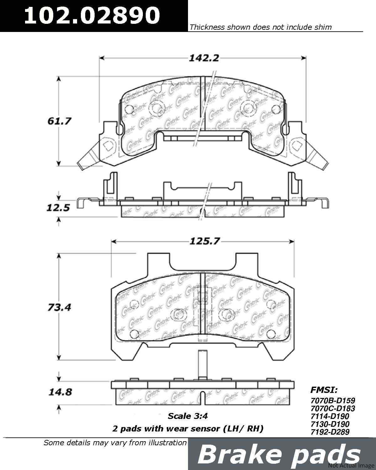 C-Tek Semi-Metallic Brake Pads with Shims  top view frsport 102.02890