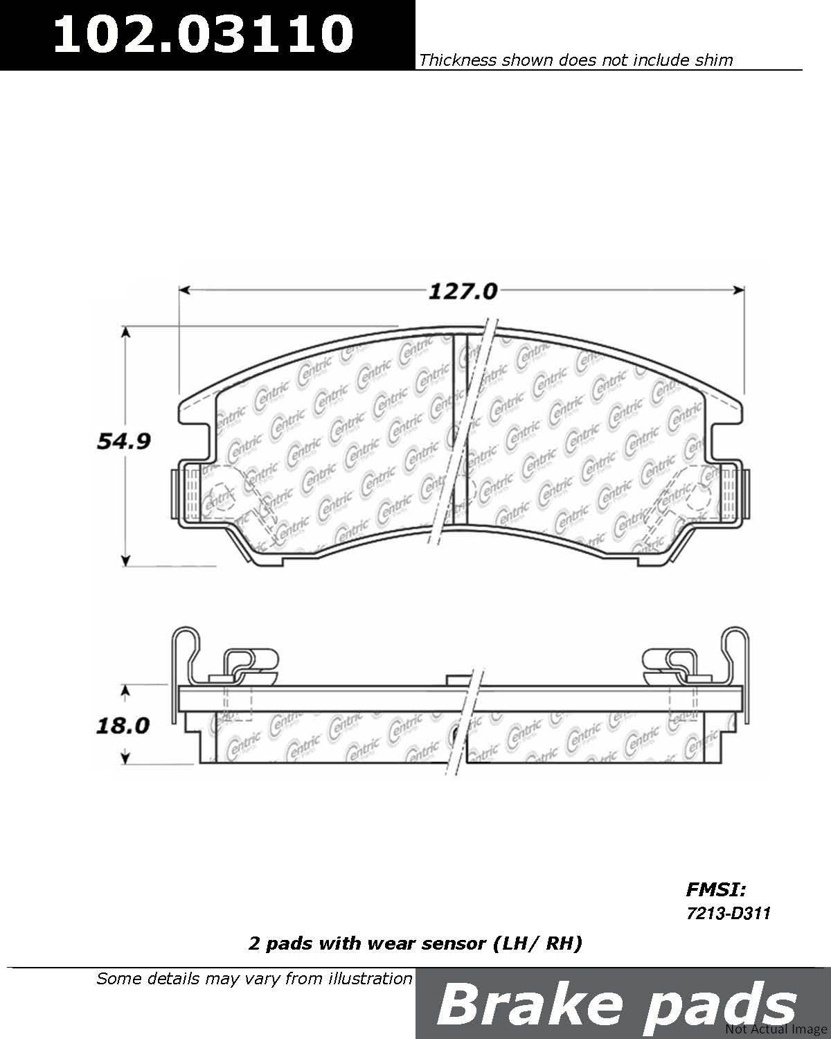 C-Tek Semi-Metallic Brake Pads with Shims  top view frsport 102.03110