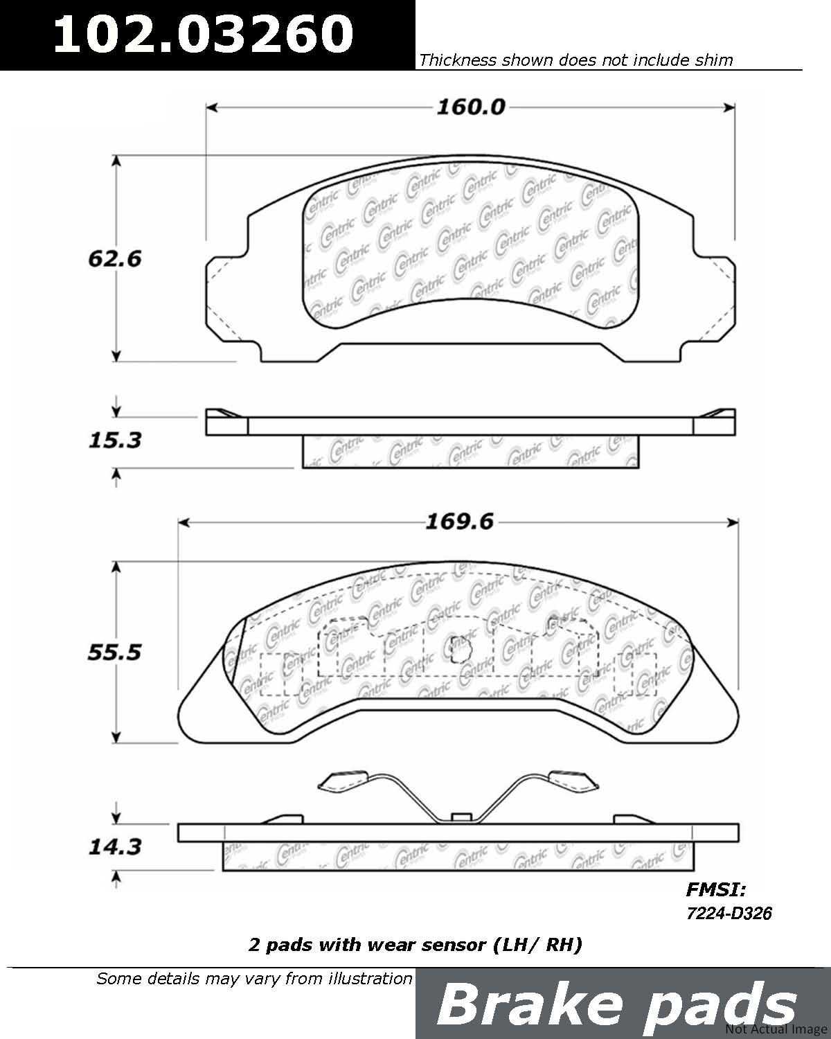 C-Tek Semi-Metallic Brake Pads with Shims  top view frsport 102.03260