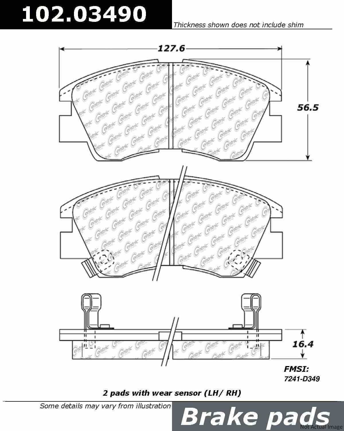 C-Tek Semi-Metallic Brake Pads with Shims  top view frsport 102.03490