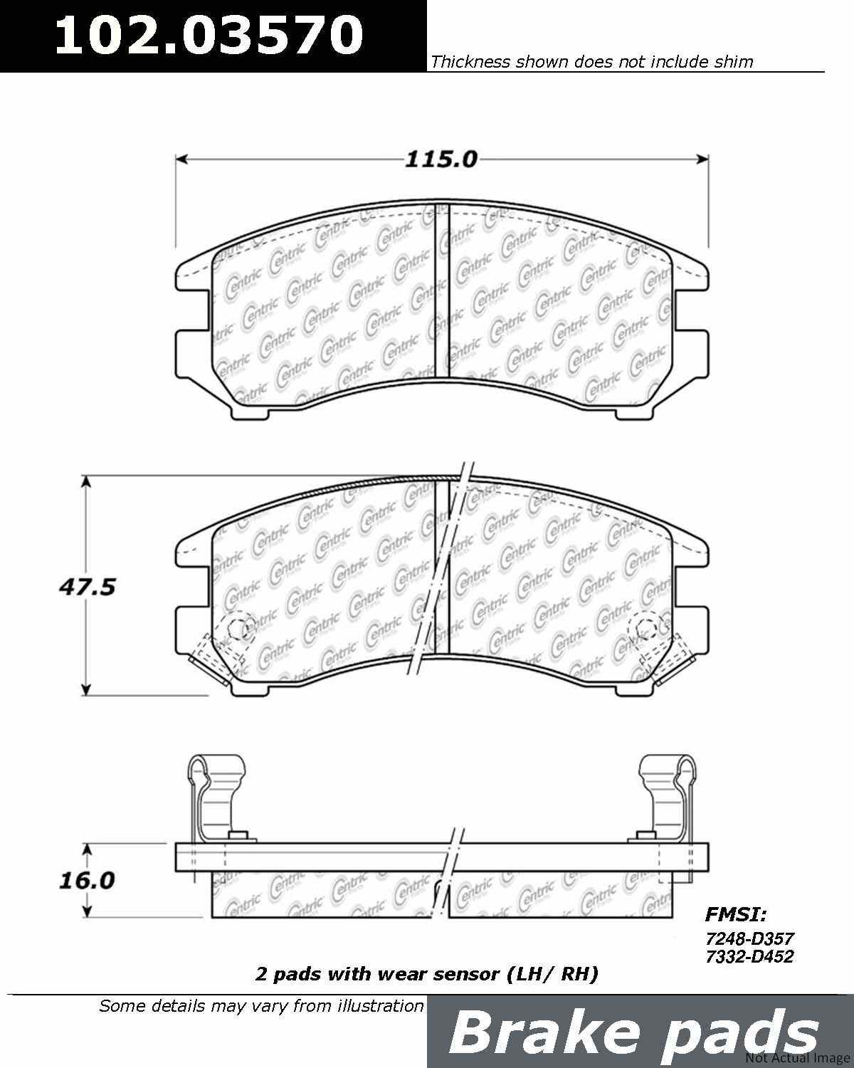 C-Tek Semi-Metallic Brake Pads with Shims  top view frsport 102.03570