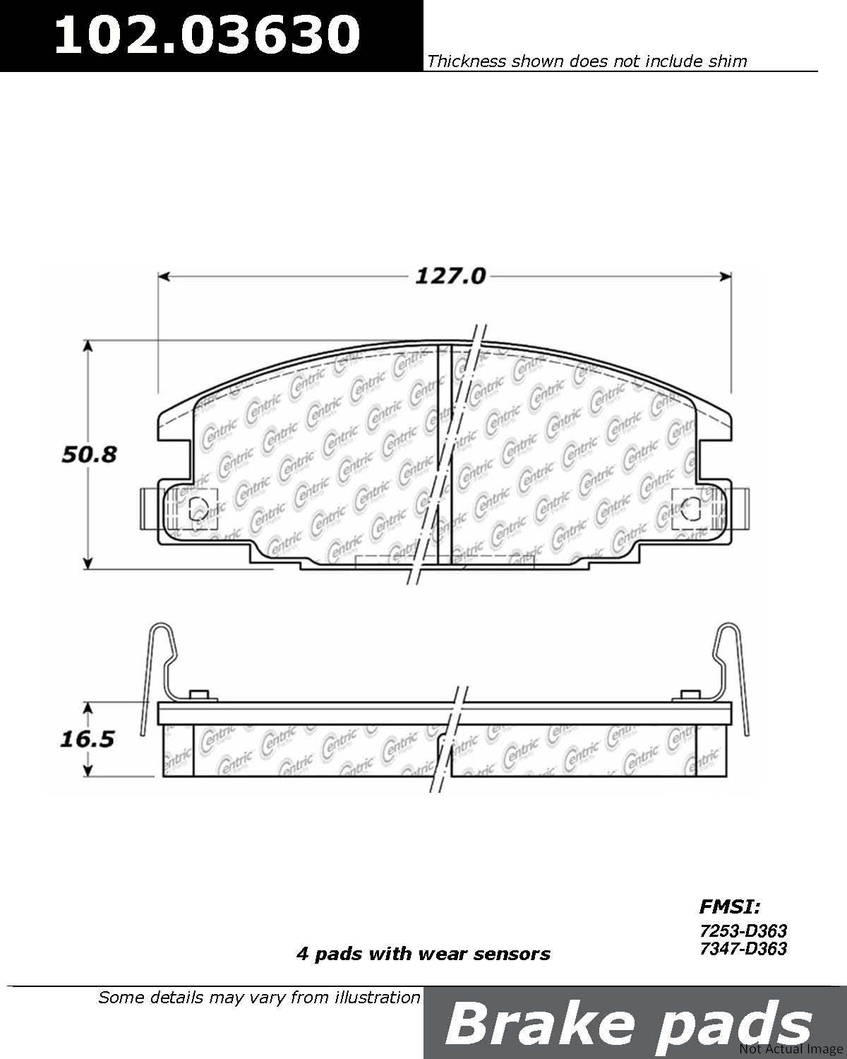 C-Tek Semi-Metallic Brake Pads with Shims  top view frsport 102.03630