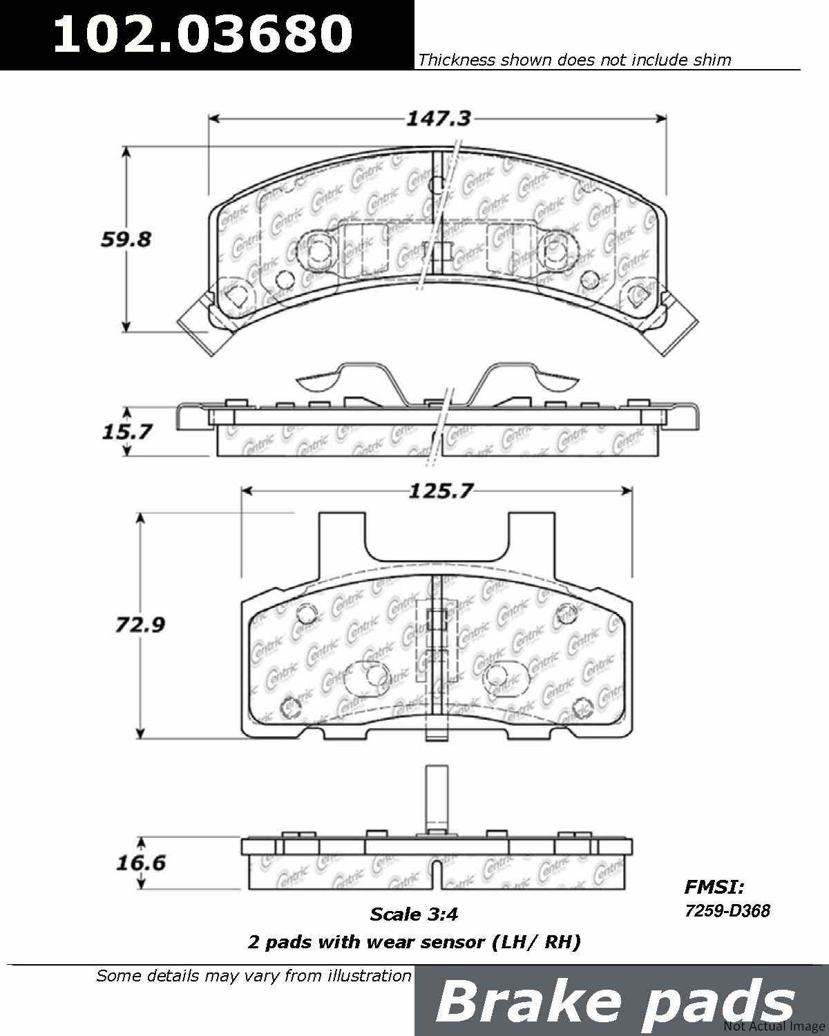 C-Tek Semi-Metallic Brake Pads with Shims  top view frsport 102.03680