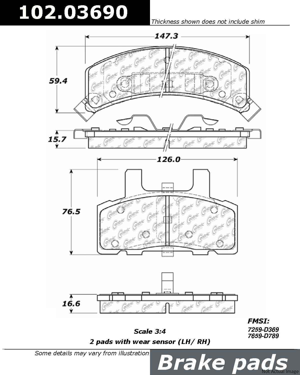 C-Tek Semi-Metallic Brake Pads with Shims  top view frsport 102.03690