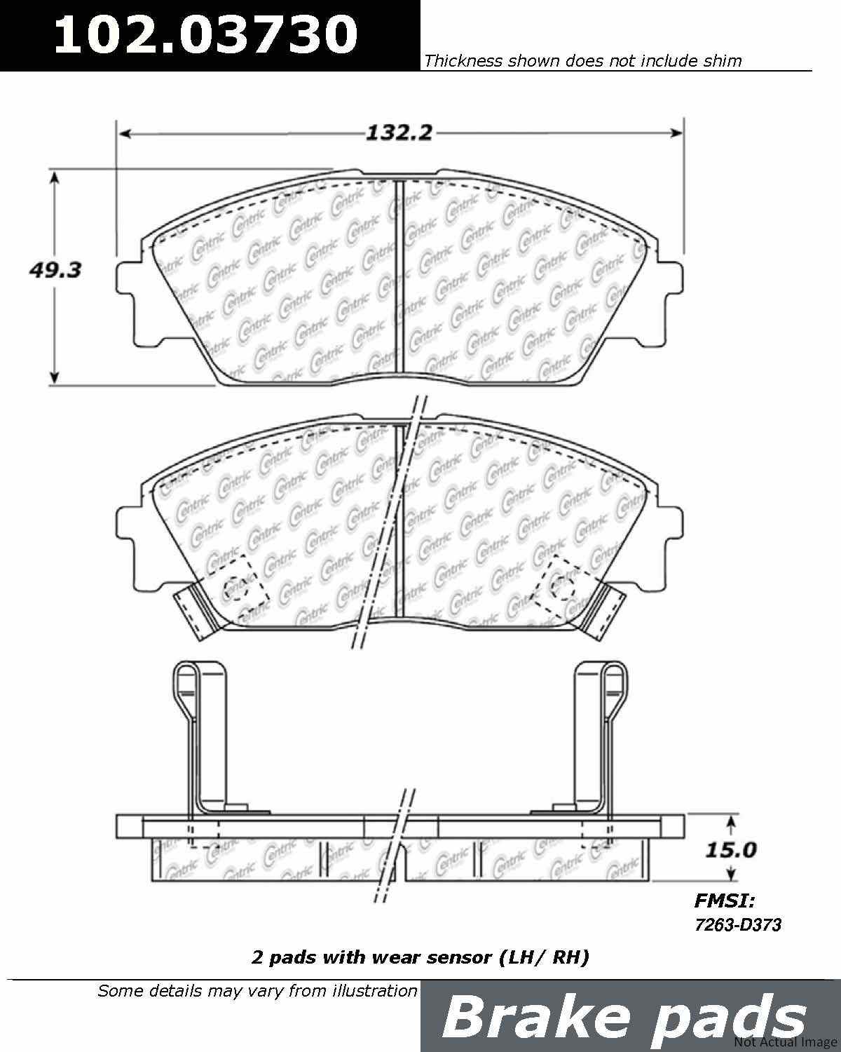 C-Tek Semi-Metallic Brake Pads with Shims  top view frsport 102.03730