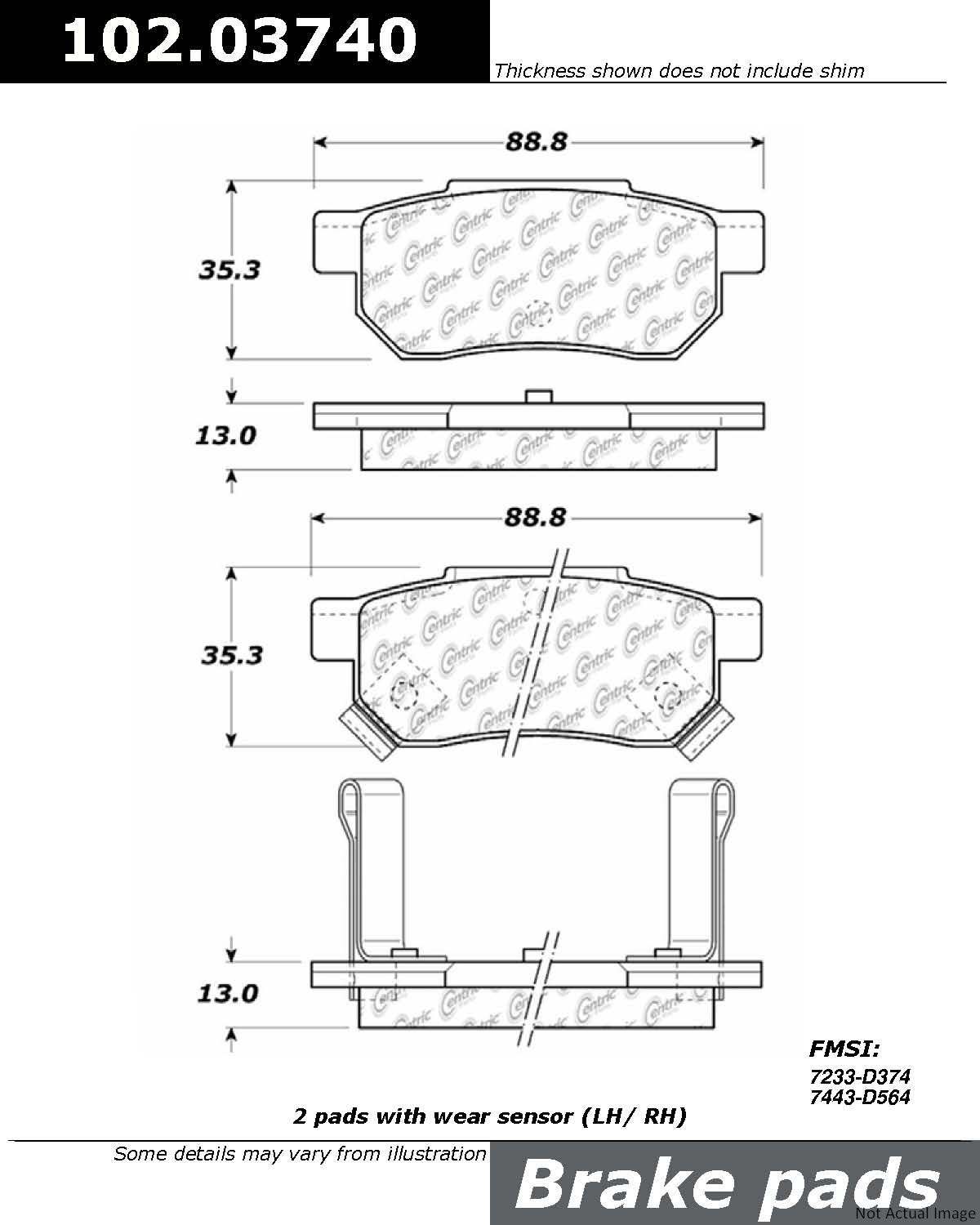 C-Tek Semi-Metallic Brake Pads with Shims  top view frsport 102.03740