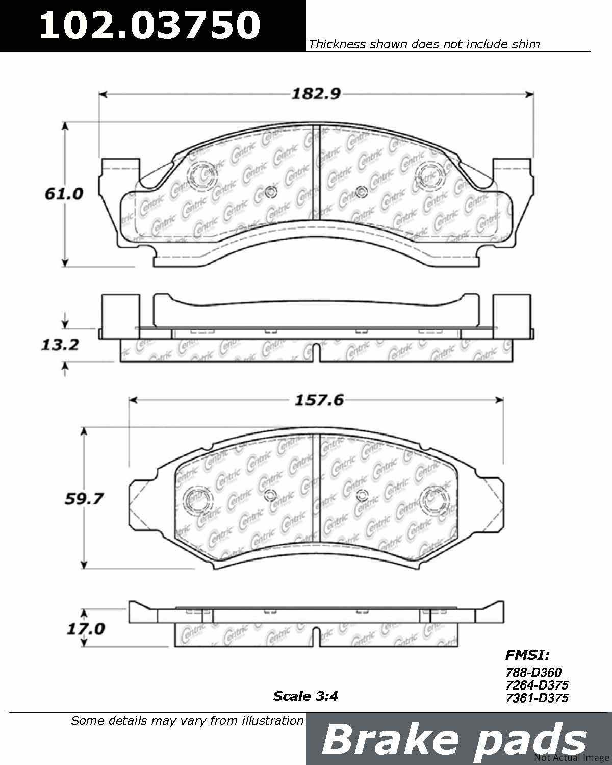 C-Tek Semi-Metallic Brake Pads with Shims  top view frsport 102.03750