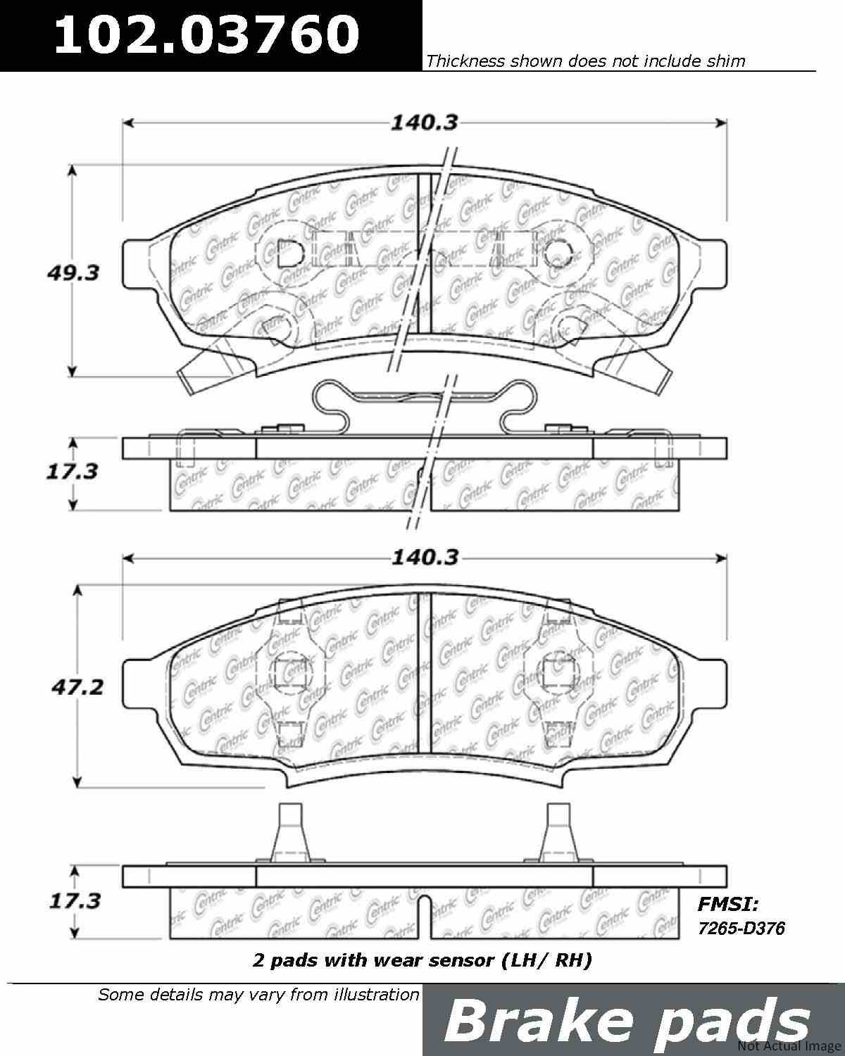 C-Tek Semi-Metallic Brake Pads with Shims  top view frsport 102.03760