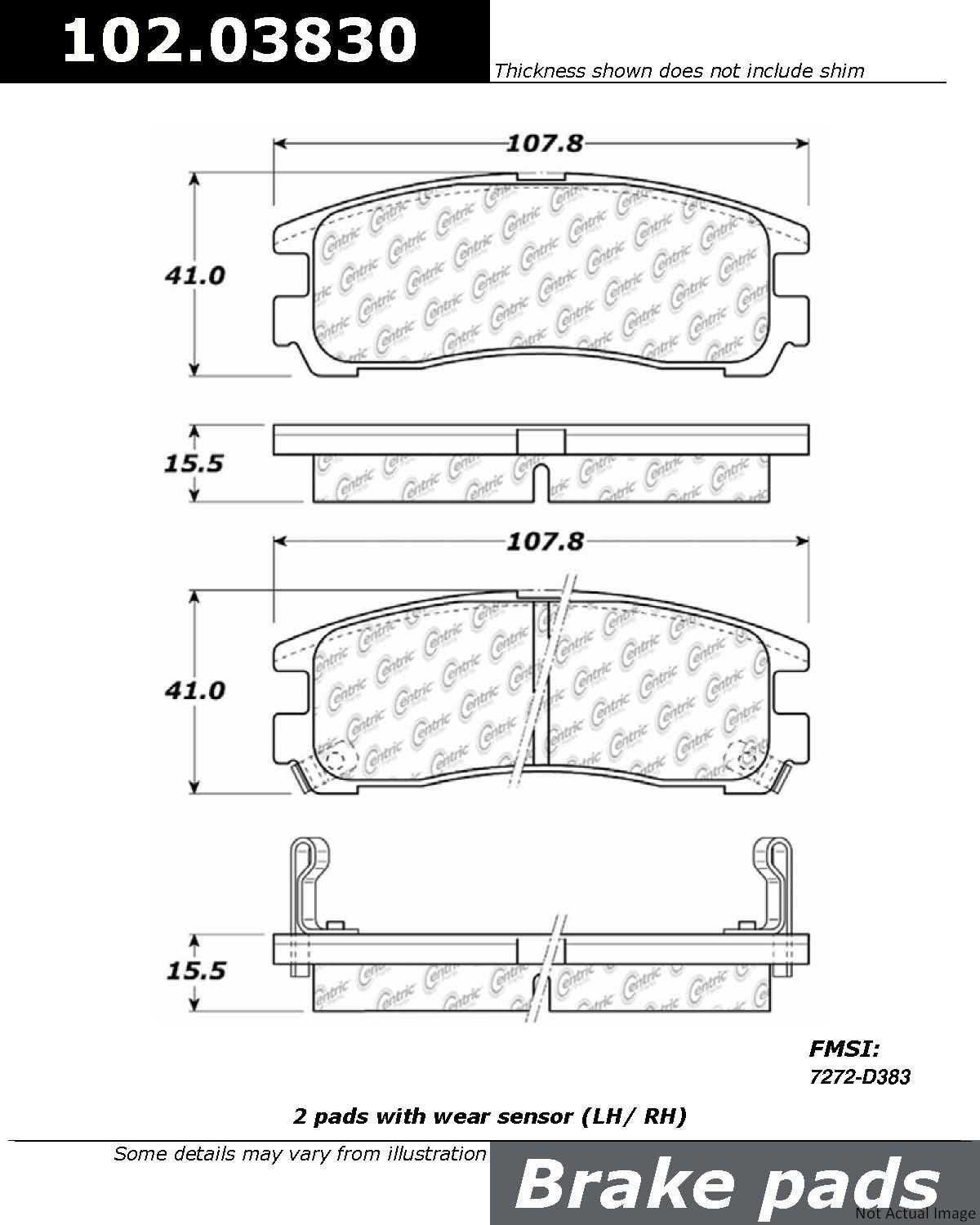 C-Tek Semi-Metallic Brake Pads with Shims  top view frsport 102.03830