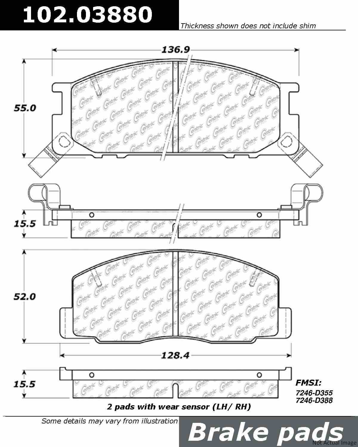 C-Tek Semi-Metallic Brake Pads with Shims  top view frsport 102.03880