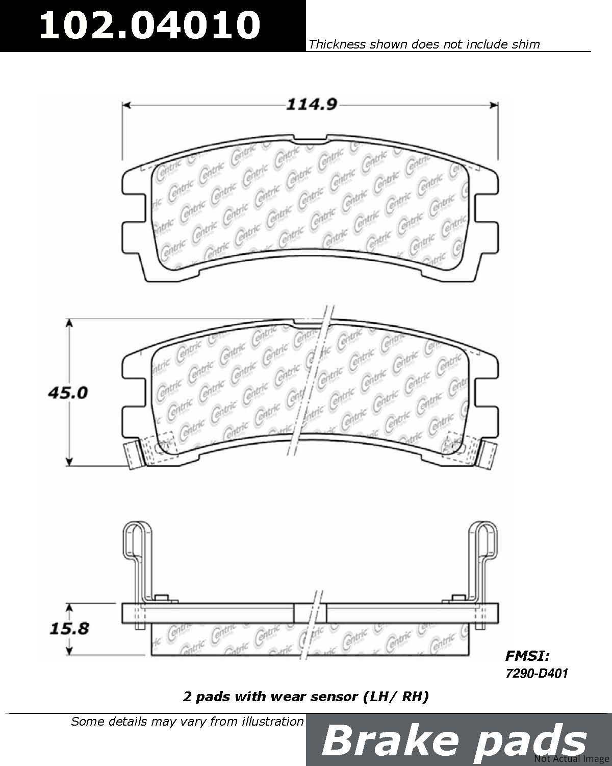 C-Tek Semi-Metallic Brake Pads with Shims  top view frsport 102.04010