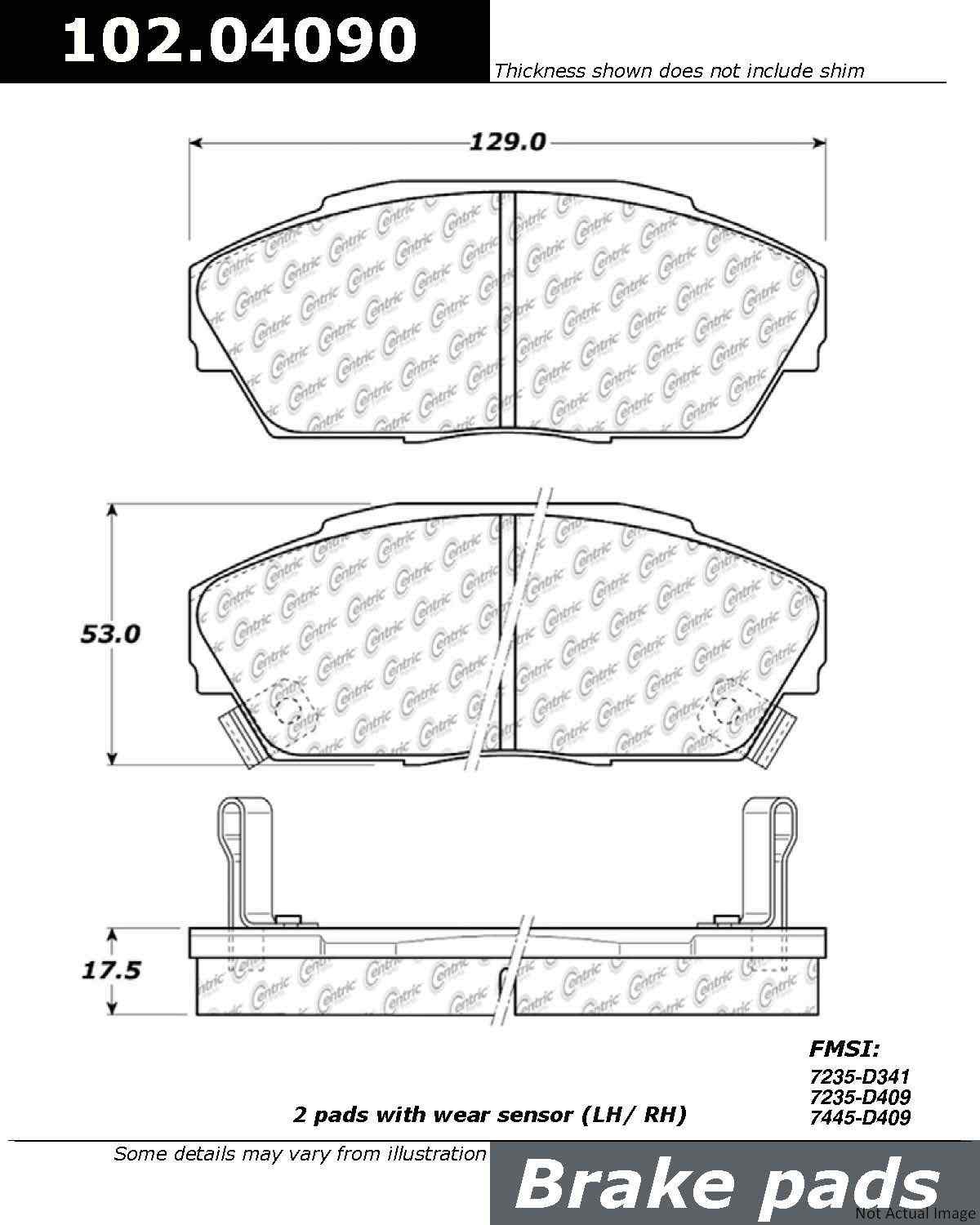 C-Tek Semi-Metallic Brake Pads with Shims  top view frsport 102.04090