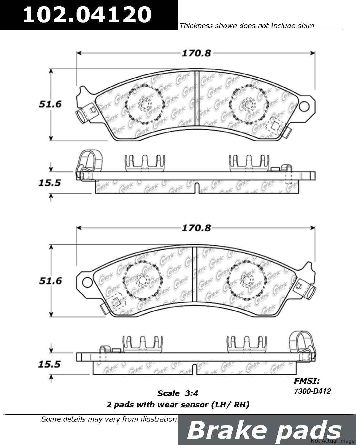 C-Tek Semi-Metallic Brake Pads with Shims  top view frsport 102.04120