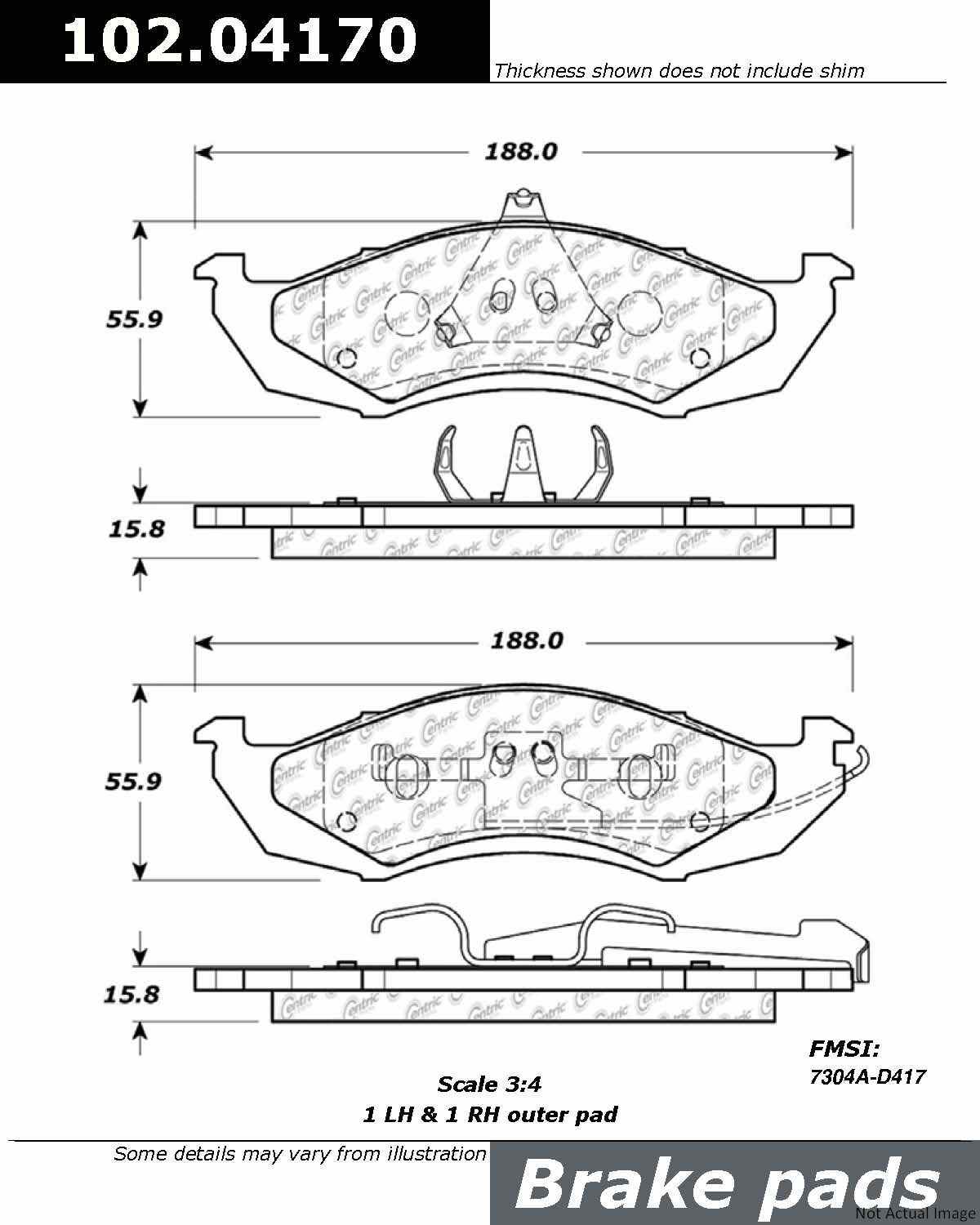 C-Tek Semi-Metallic Brake Pads with Shims  top view frsport 102.04170