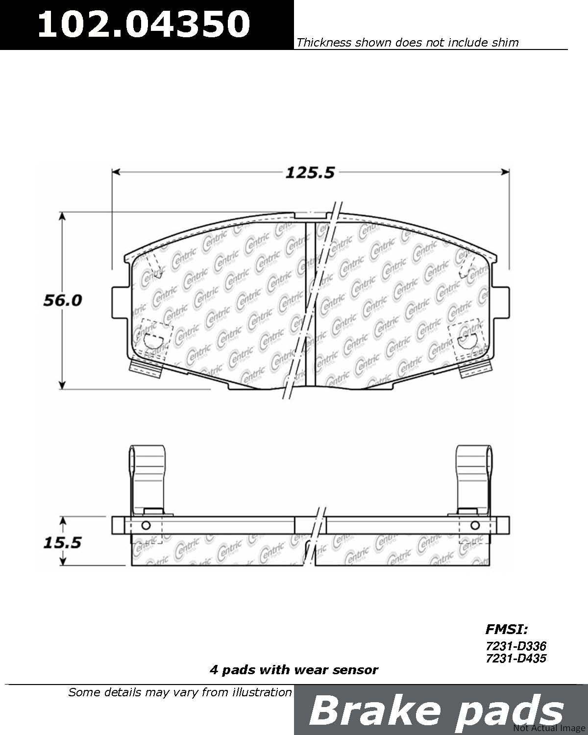 C-Tek Semi-Metallic Brake Pads with Shims  top view frsport 102.04350