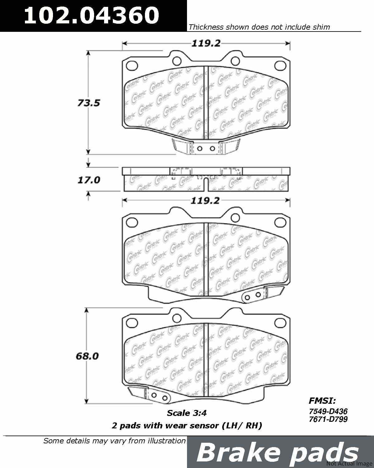 C-Tek Semi-Metallic Brake Pads with Shims  top view frsport 102.04360