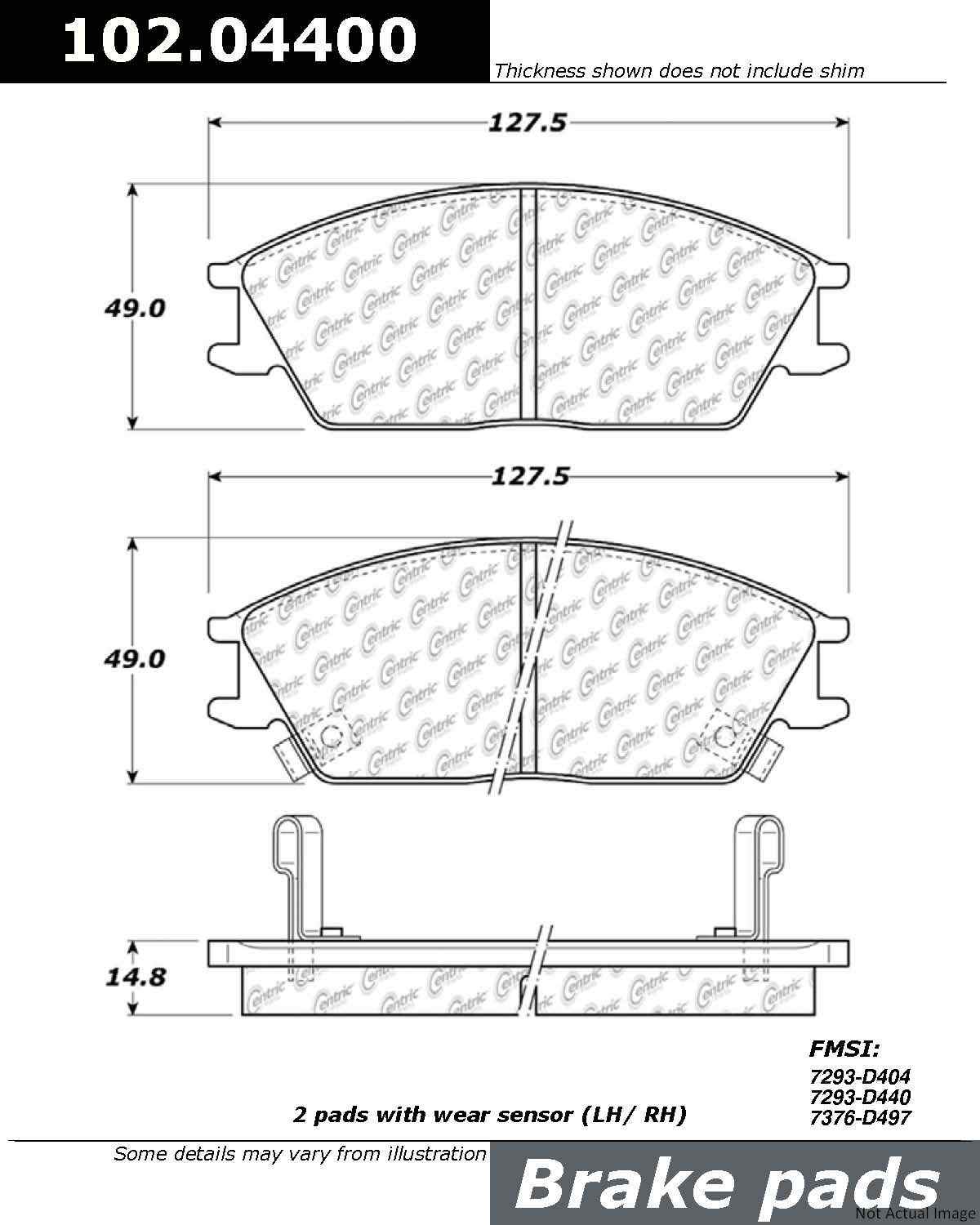 C-Tek Semi-Metallic Brake Pads with Shims  top view frsport 102.04400