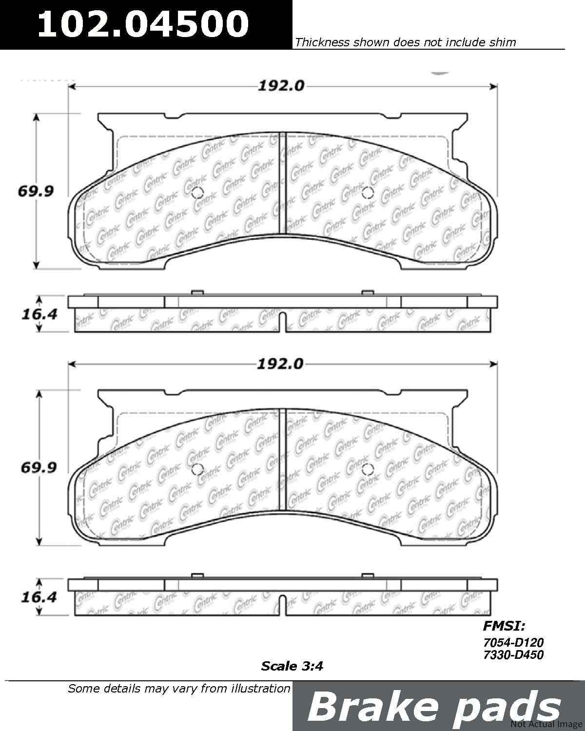 C-Tek Semi-Metallic Brake Pads with Shims  top view frsport 102.04500